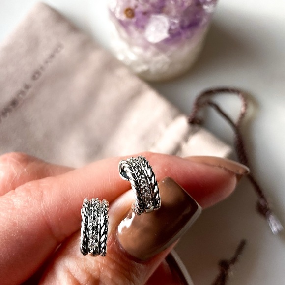 David Yurman Jewelry - Auth DAVID YURMAN Diamond hoop earrings